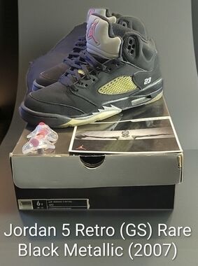 Jordan 5 Retro Rare Black Metallic (2007) (GS) Mens 6Y Womens 7.5 EUC W/BOX